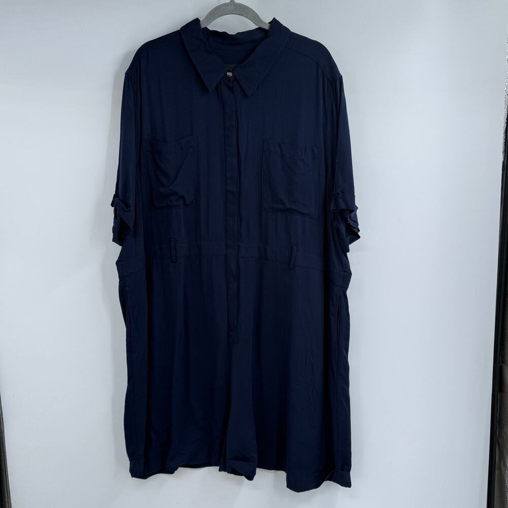 BP + Wildfang Midi Romper Women Plus 3X Navy Blue Short Sleeve Chest Pocket